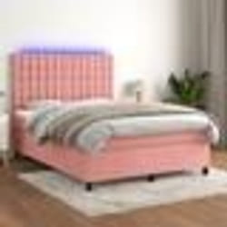 vidaXL Sommier à lattes de lit matelas et LED Rose 140x200 cm Velours - 140 x 200 cm