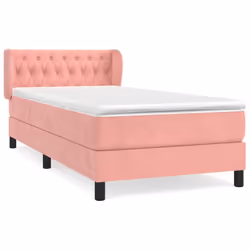 vidaXL Sommier à lattes de lit avec matelas Rose 90x200 cm Velours - 90 x 200 cm