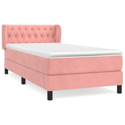 vidaXL Sommier à lattes de lit avec matelas Rose 90x200 cm Velours - 90 x 200 cm