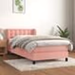 vidaXL Sommier à lattes de lit avec matelas Rose 90x200 cm Velours - 90 x 200 cm