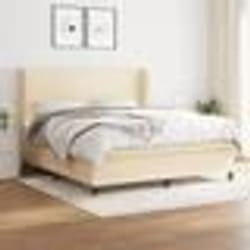vidaXL Sommier à lattes de lit avec matelas Crème 160x200 cm Tissu - 160 x 200 cm