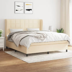 vidaXL Sommier à lattes de lit avec matelas Crème 160x200 cm Tissu - 160 x 200 cm