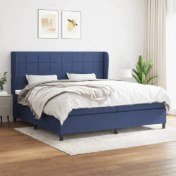 vidaXL Sommier à lattes de lit avec matelas Bleu 200x200 cm Tissu - 200 x 200 cm