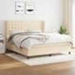 vidaXL Sommier à lattes de lit avec matelas Crème 160x200 cm Tissu - 160 x 200 cm