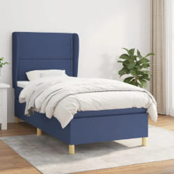 vidaXL Sommier à lattes de lit avec matelas Bleu 90x200 cm Tissu - 90 x 200 cm