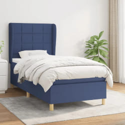 vidaXL Sommier à lattes de lit avec matelas Bleu 90x200 cm Tissu - 90 x 200 cm