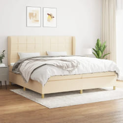 vidaXL Sommier à lattes de lit avec matelas Crème 200x200 cm Tissu - 200 x 200 cm