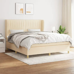 vidaXL Sommier à lattes de lit avec matelas Crème 160x200 cm Tissu - 160 x 200 cm