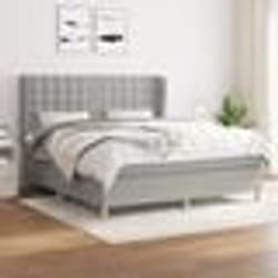 vidaXL Sommier à lattes de lit avec matelas Gris clair 180x200cm Tissu - 180 x 200 cm