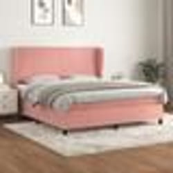 vidaXL Sommier à lattes de lit avec matelas Rose 160x200 cm Velours - 160 x 200 cm