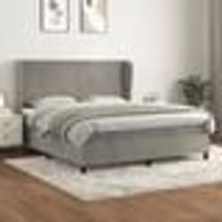 vidaXL Sommier à lattes de lit et matelas Gris clair 180x200cm Velours - 180 x 200 cm