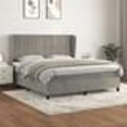 vidaXL Sommier à lattes de lit et matelas Gris clair 160x200cm Velours - 160 x 200 cm