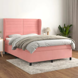 vidaXL Sommier avec matelas - Rose 140x190 cm velours