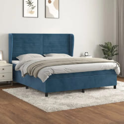 vidaXL Sommier à lattes de lit et matelas Bleu foncé 160x200cm Velours - 160 x 200 cm
