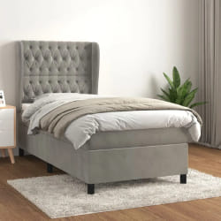 vidaXL Sommier à lattes et matelas - Velours Gris clair 100x200 cm