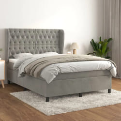 vidaXL Sommier à lattes de lit et matelas 140x190 cm - Gris clair velours