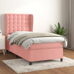 vidaXL Sommier à lattes de lit avec matelas Rose 90x190 cm Velours - 90 x 190 cm