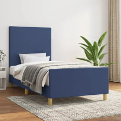 vidaXL Cadre de lit avec tête de lit - Bleu 100x200 cm Tissu