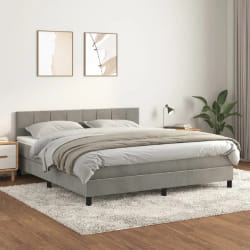 vidaXL Sommier à lattes et matelas - Velours Gris Clair