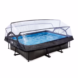EXIT Piscine Black Wood 300x200x65cm avec pompe filtrante et dôme - noir, 3700 L, Piscine hors sol, Enfants et adultes, 4 per ...