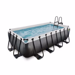 EXIT Piscine Black Leather 400x200x100cm avec pompe filtrante à sable - noir, 7020 L, Piscine hors sol, Enfants et adultes, 5 ...