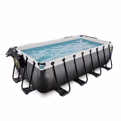 EXIT Piscine Black Leather 400x200x100cm avec pompe filtrante à sable et dôme - noir