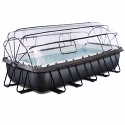 EXIT Piscine Black Leather 540x250x100cm avec pompe filtrante à sable et dôme - noir, 12600 L, Piscine hors sol, Enfants et a ...