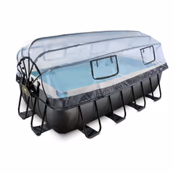EXIT Piscine Black Leather 400x200x100cm avec pompe filtrante à sable et dôme et pompe à chaleur - noir, 7020 L, Piscine hors ...