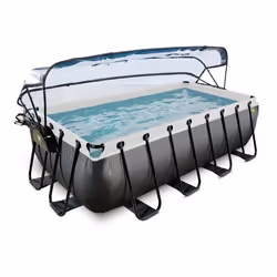 EXIT Piscine Black Leather 400x200x100cm avec pompe filtrante à sable et dôme et pompe à chaleur - noir