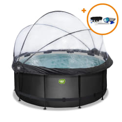 EXIT Piscine couverte Black Leather ø360x122cm avec pompe filtrante à sable et kit d'accessoires - noir