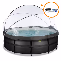 EXIT Piscine couverte Black Leather ø427x122cm avec pompe filtrante à sable et kit d'accessoires - noir, 14758 L, Piscine hor ...