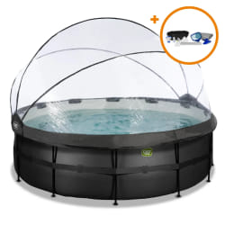 EXIT Piscine couverte Black Leather ø427x122cm avec pompe filtrante à sable et kit d'accessoires - noir