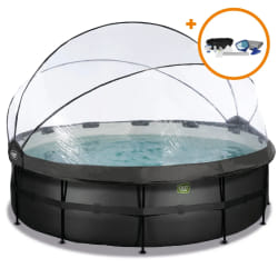 EXIT Piscine couverte Black Leather ø450x122cm avec pompe filtrante à sable et kit d'accessoires - noir