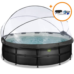 EXIT Piscine couverte Black Leather ø488x122cm avec pompe filtrante à sable et kit d'accessoires - noir