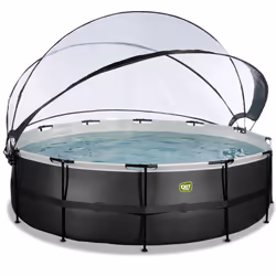 EXIT Piscine couverte Black Leather ø488x122cm avec pompe filtrante à sable et kit d'accessoires - noir