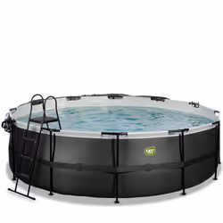 EXIT Piscine couverte Black Leather ø488x122cm avec pompe filtrante à sable et kit d'accessoires - noir