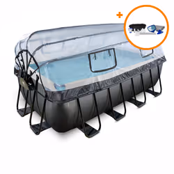 EXIT Piscine couverte Black Leather 400x200x122cm avec pompe filtrante à sable et kit d'accessoires - noir, 8870 L, Piscine h ...