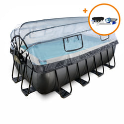 EXIT Piscine couverte Black Leather 400x200x122cm avec pompe filtrante à sable et kit d'accessoires - noir
