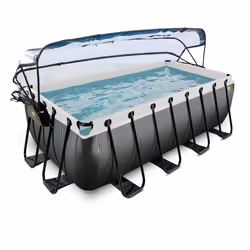 EXIT Piscine couverte Black Leather 400x200x122cm avec pompe filtrante à sable et kit d'accessoires - noir