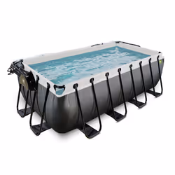 EXIT Piscine couverte Black Leather 400x200x122cm avec pompe filtrante à sable et kit d'accessoires - noir