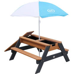 Nick Table Sable et Eau / Table Pique Nique avec Parasol, Bois Gris & Marron Table Jeux d'eau avec Couvercle, Boîtes de Rangement & Parasol Table d