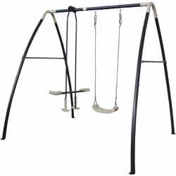 AXI - Set de balançoire en métal en anthracite & crème 3 agrès Balançoire 1 place & balançoire à bascule / face à face avec support Balançoire