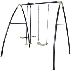 AXI - Set de balançoire en métal en anthracite & crème 3 agrès Balançoire 1 place & balançoire à bascule / face à face avec support Balançoire