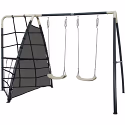 AXI - Set de Balançoire en métal en anthracite & crème Balançoire 2 agrès / places & filet à grimper Portique avec Balançoire de jardin / extérieur