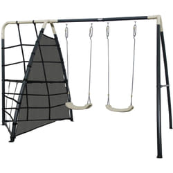 AXI - Set de Balançoire en métal en anthracite & crème Balançoire 2 agrès / places & filet à grimper Portique avec Balançoire de jardin / extérieur