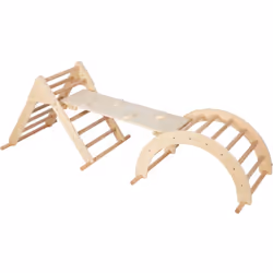 Le triangle d'escalade en bois 3-en-1 Sunny Charlie avec mur d'escalade et bascule offre aux jeunes aventuriers des heures d' ...