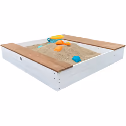 Avec le bac à sable Evy avec récipient, espace de rangement et banc, votre enfant construira les plus grands châteaux et prép ...