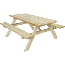 Julie Table de Pique Nique en Bois Classic 177 x 154 cm Couleur Naturelle, Bois d'Epicéa Table Picnic 6 personnes Table de Pique Nique au Design