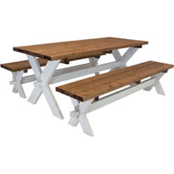 Celine Table de Pique Nique en Bois et 2 Bancs 177x75 cm Couleur Marron/Blanc, Epicéa Table Picnic pour 6 Personnes - AXI