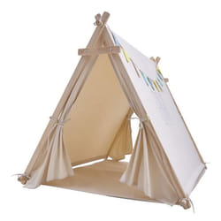 Sunny Sienna - Tente Tipi Couleur Crème, Chambre Bebe Tipi Avec Drapeaux Et Tapis De Sol À Partir De 2 Ans Tipi Chambre, 100 % Coton Naturel Tente De Jeu En Bois Fsc 100 %, 120 Cm X 100 Cm